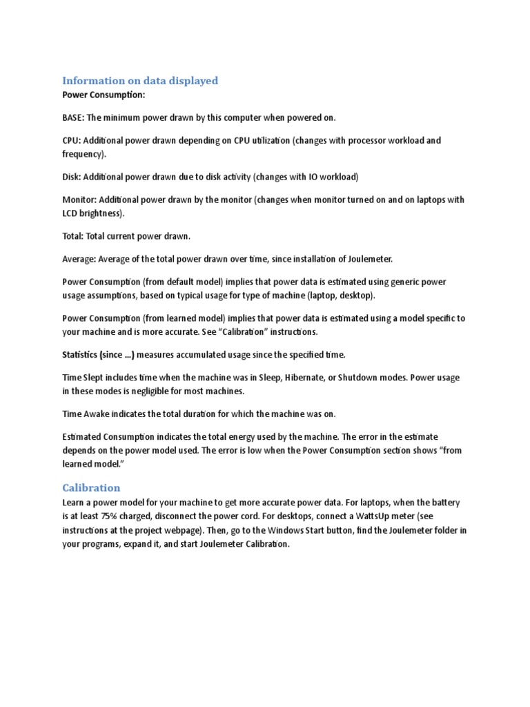 Information On Data Displayed: Power Consumption | PDF | Computers ...