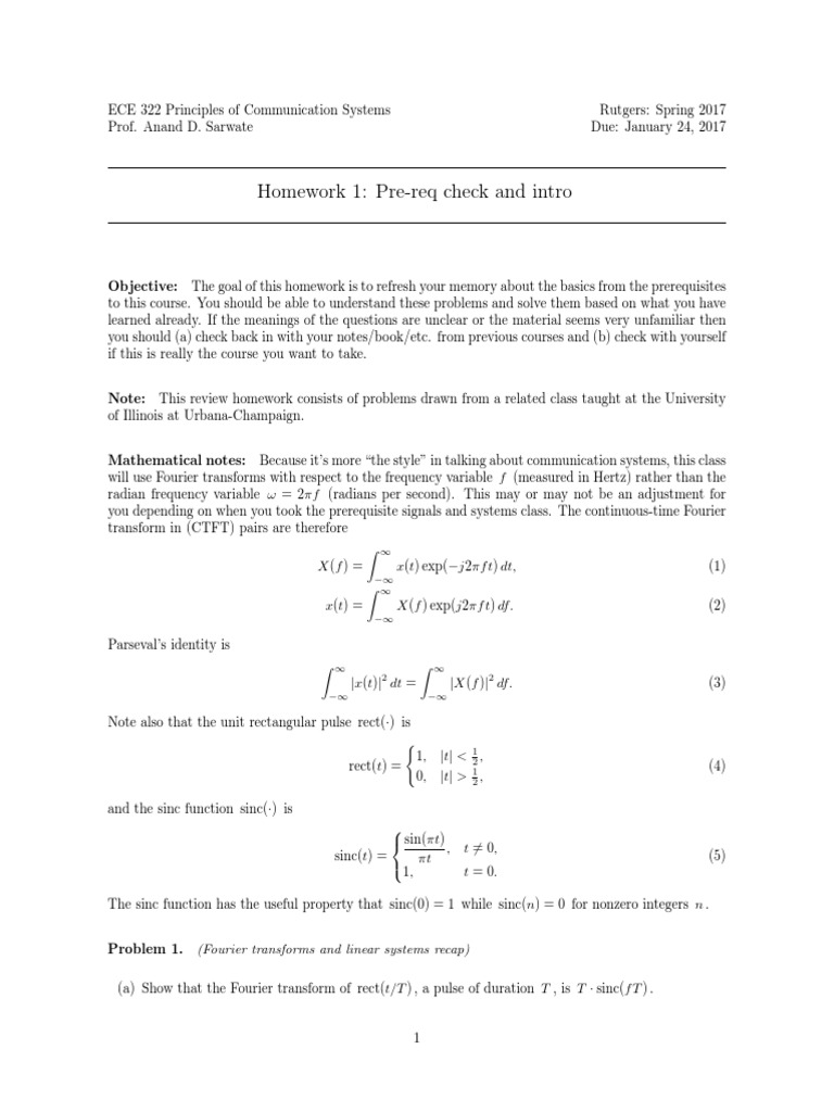 ECE 322 Communication Systems Homework | PDF | Fourier Transform | Variance