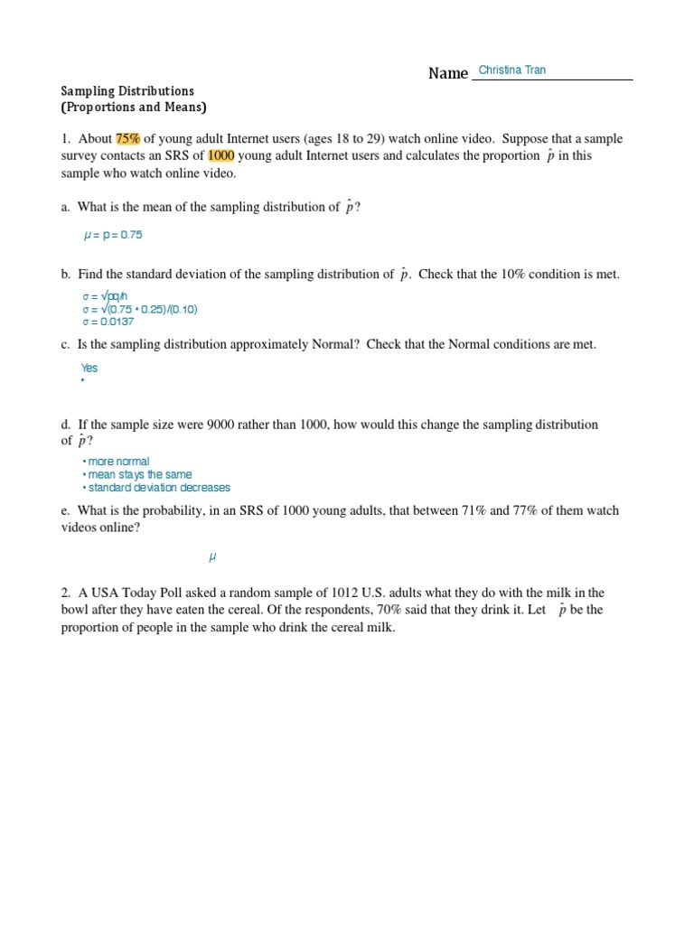 Sampling Distributions of Proportions | PDF | Wellness | Science ...