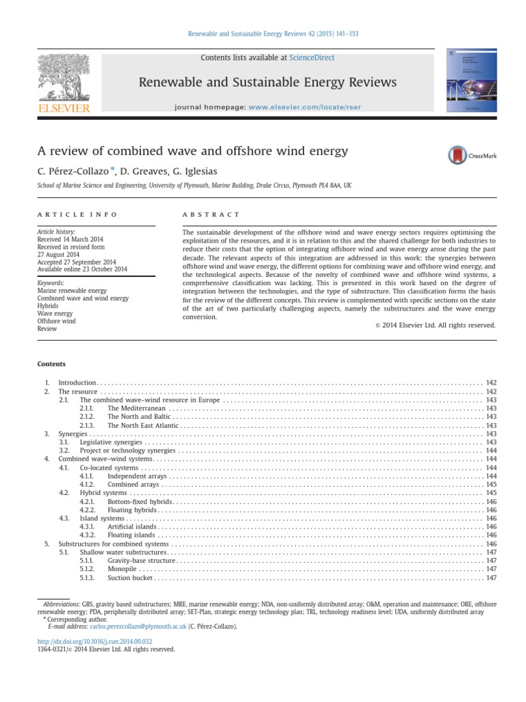 Combined Wave and Wind Energy Review | PDF | Offshore Wind Power | Sea