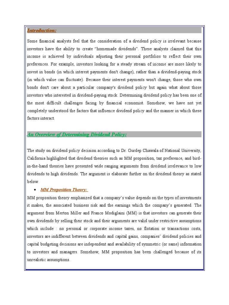 Dividend Assignment Report Pdf Dividend Stocks