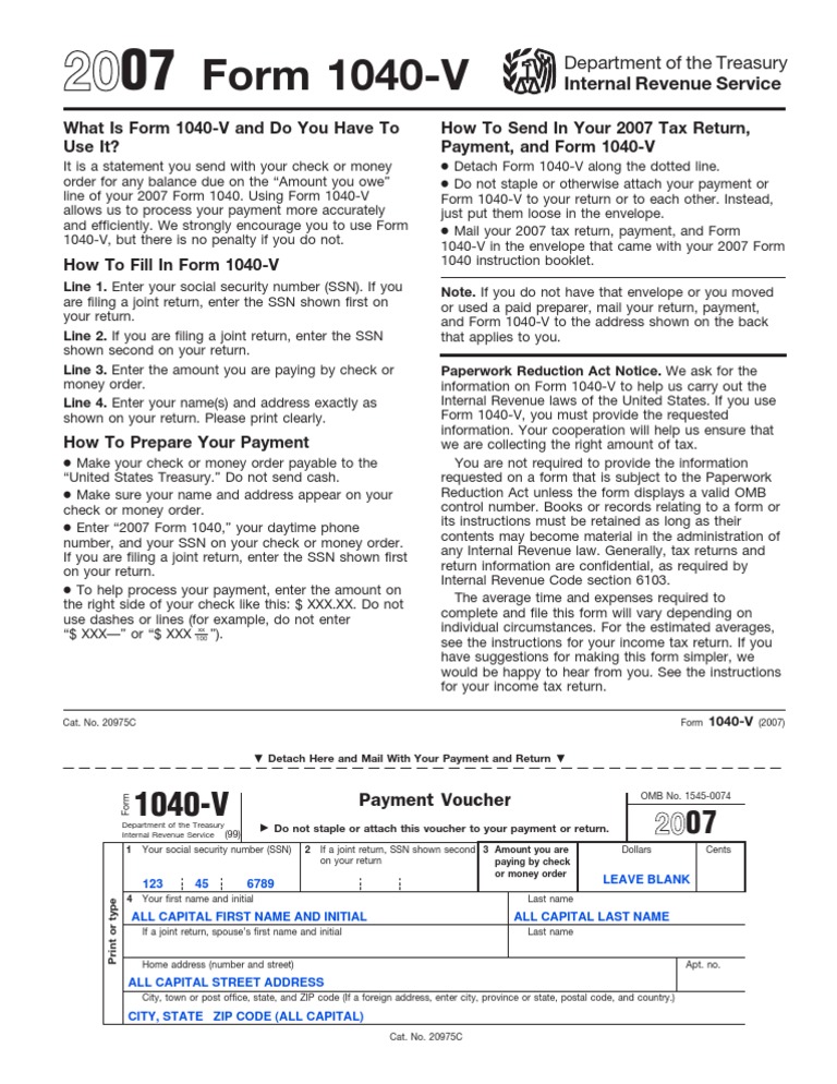 1040-V Template 10-03-08 | PDF | Government Finances | Services (Economics) for 2018 Tax Forms 1040 Printable Free