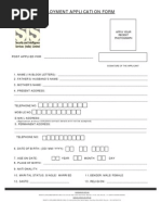 Employment Application Form: Post Applied For