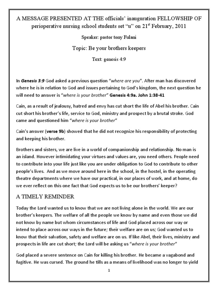Be Your Brother's Keeper | PDF | Cain And Abel | Christianity