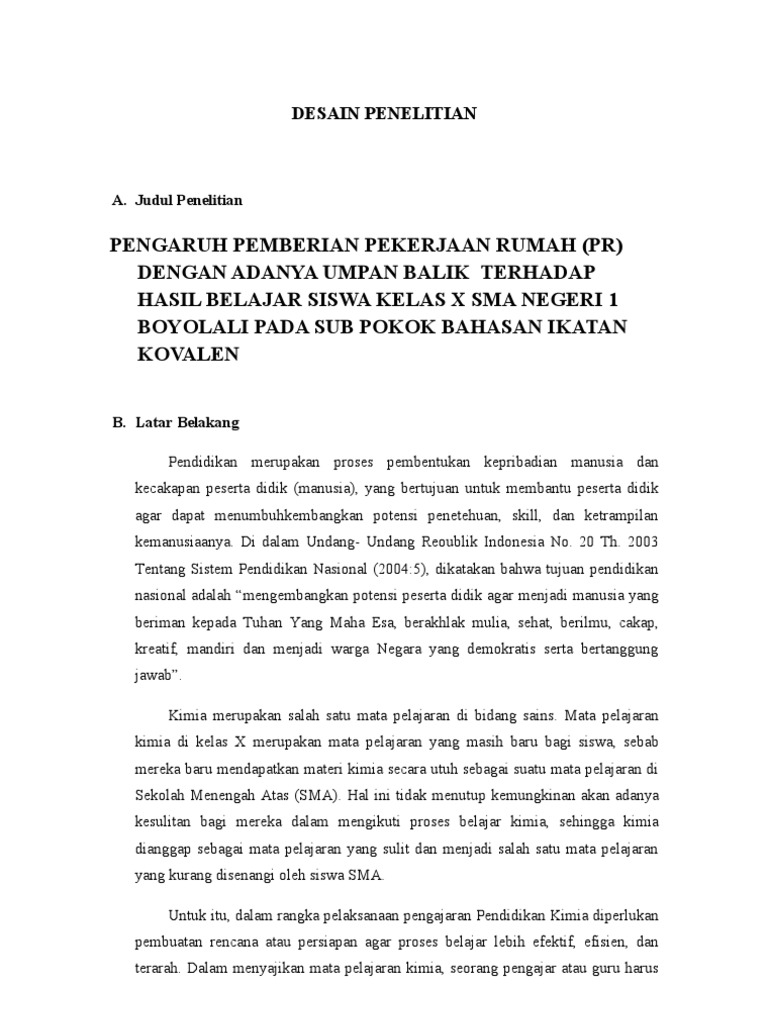 Contoh Desain Penelitian Pendidikan Kimia