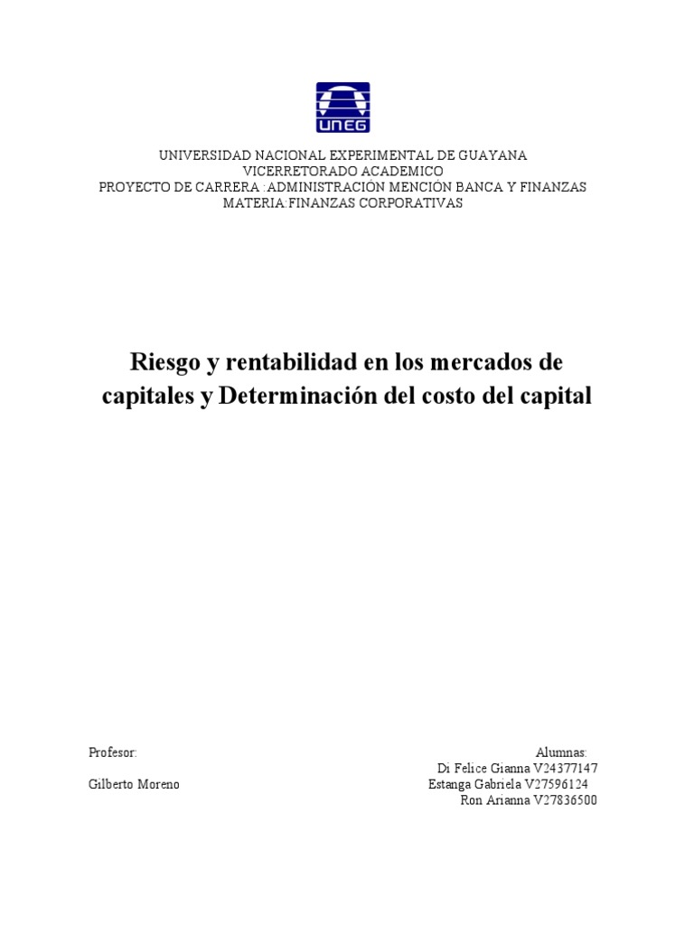 Riesgo y Rentabilidad en Finanzas Corporativas | PDF | Bolsa de Valores ...