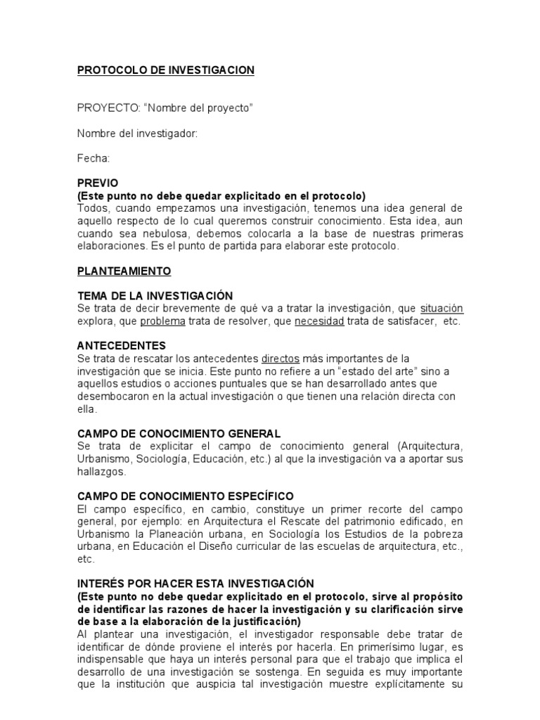 Protocolo de investigación FORMATO para presentar un