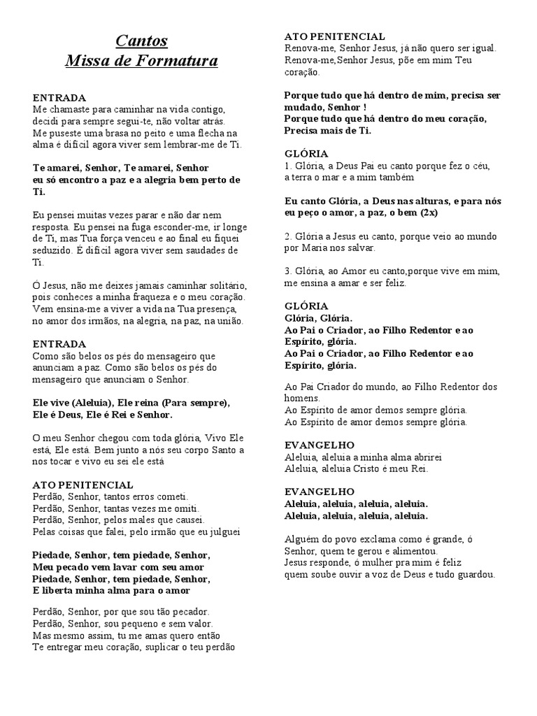 Canto De Entrada Para Missa De Formatura Missa De Formatura