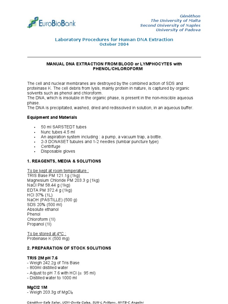 Laboratory Procedures For Human DNA Extraction: Manual Dna Extraction ...