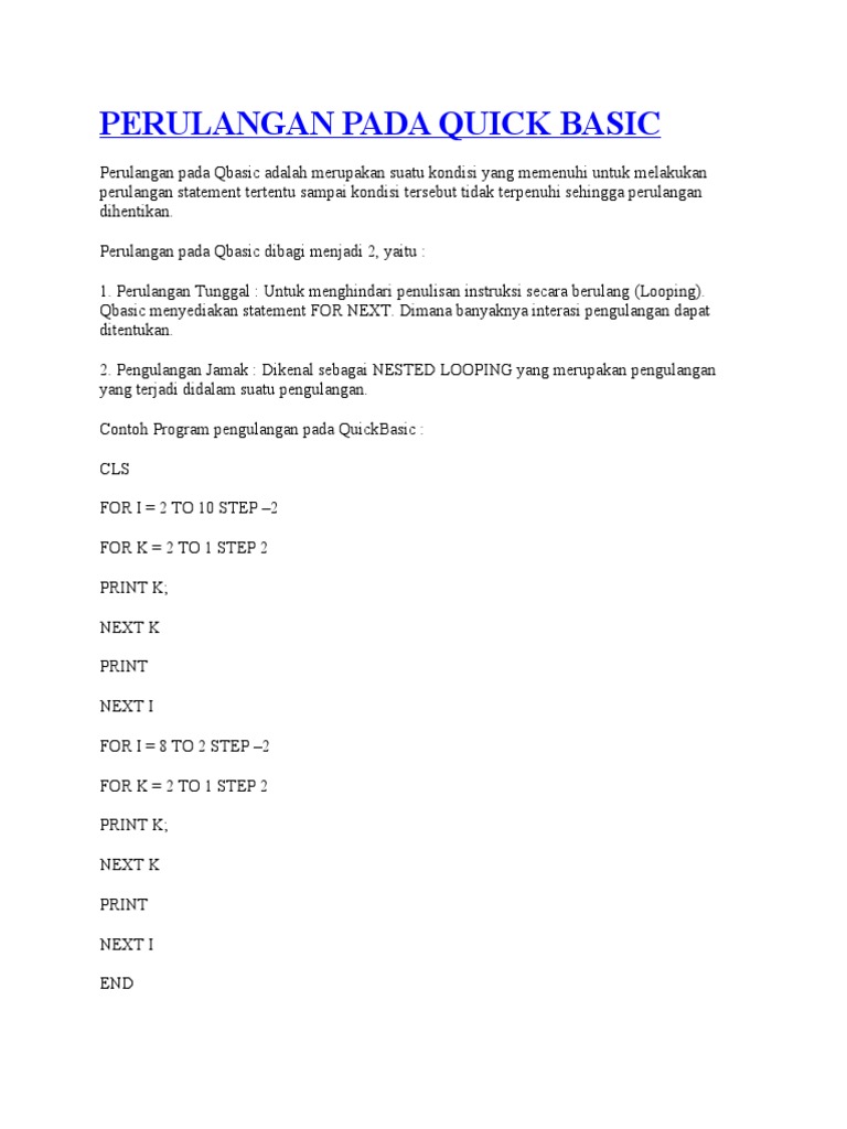 Perulangan dalam Quick Basic: Panduan Lengkap | PDF | Pengelolaan ...