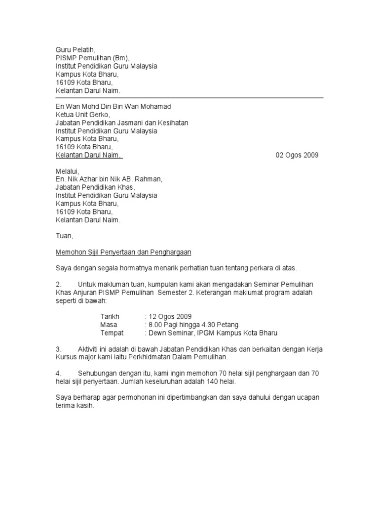 Contoh Surat Hilang Sijil