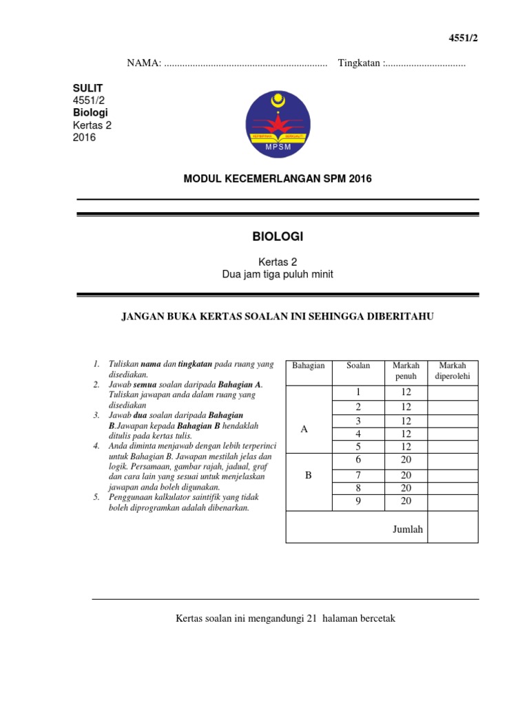 Set 2 K2 Modul SPM Bio | PDF