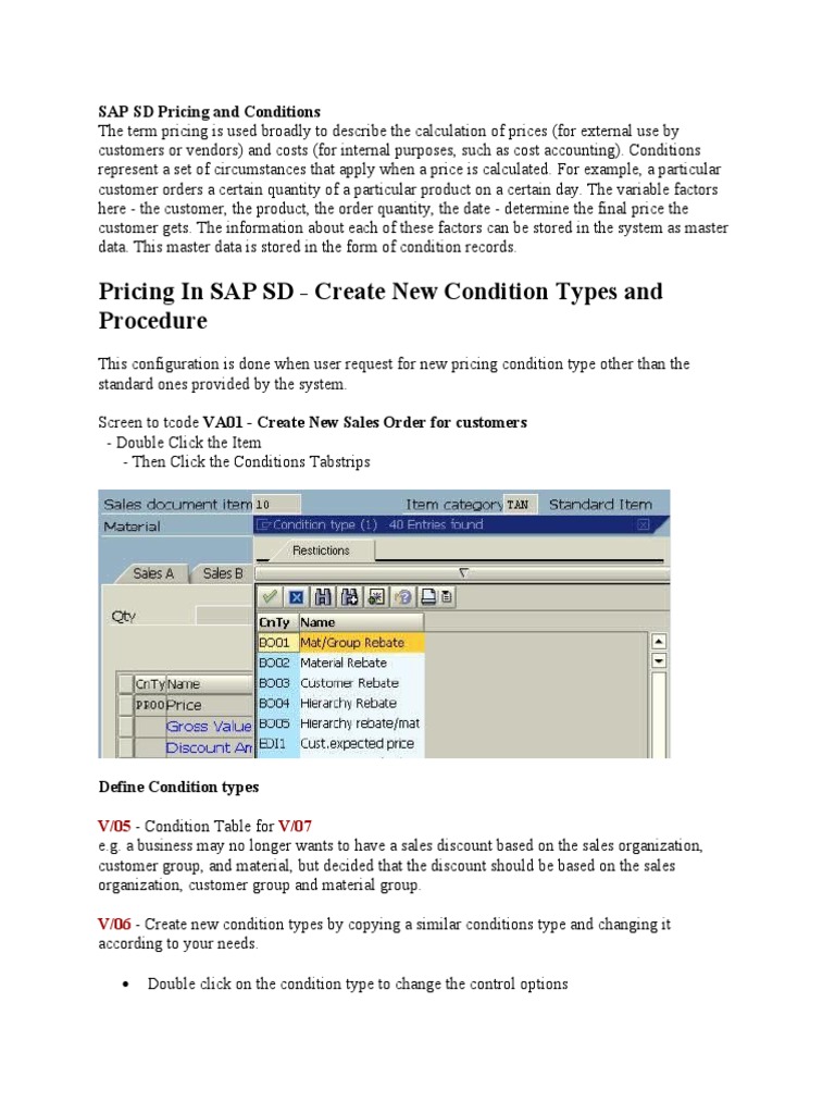 Pricing in SAP SD - Create New Condition Types and Procedure | PDF