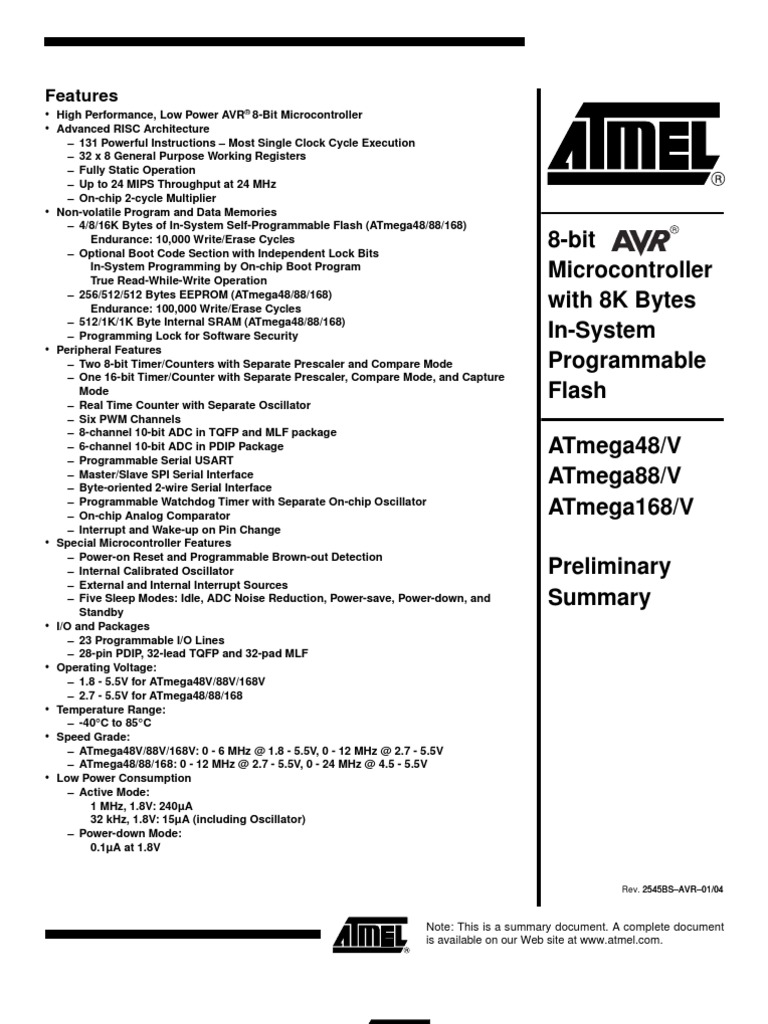 ATmega 84,88,168 | PDF | Microcontroller | Integrated Circuit