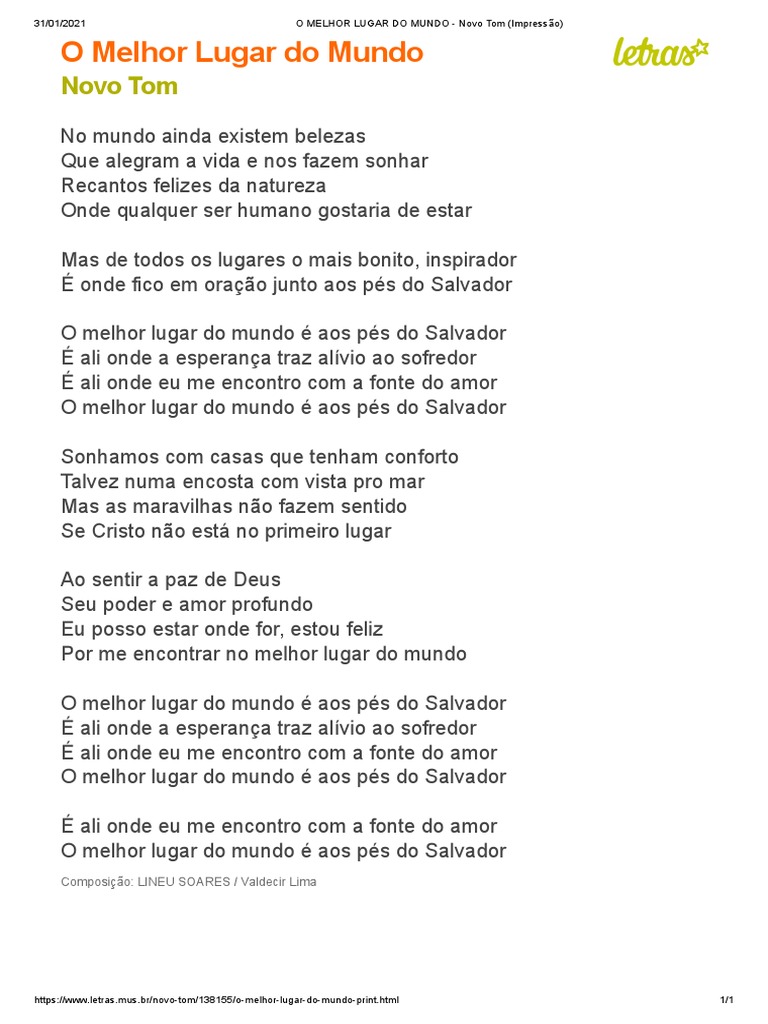 O Melhor Lugar do Mundo: Letra e Reflexão | PDF | Arte | Religião e ...