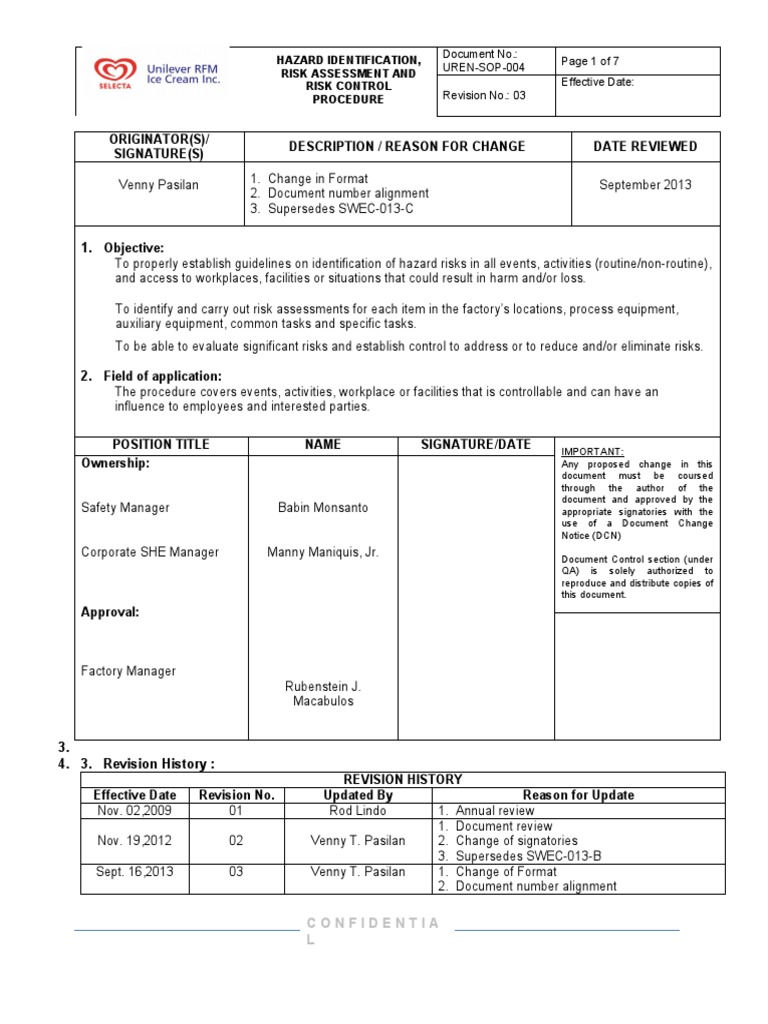 Hazard Identification Risk Assessment And Risk Control Procedure Pdf