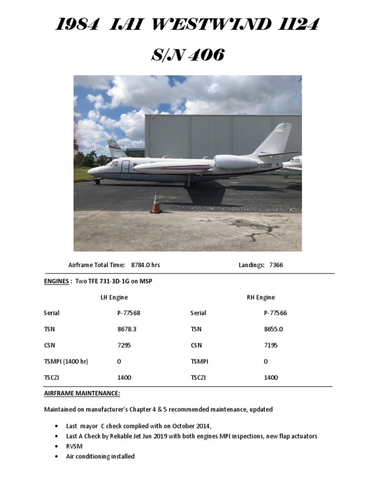 Specs 1124 WEST WIND YV 3351 | PDF | Aviation | Aircraft