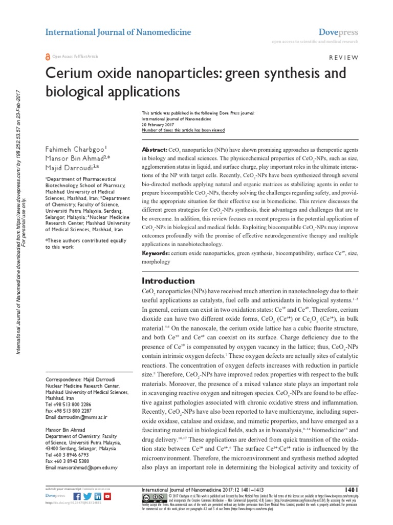 Cerium Oxide Nanoparticles Green Synthesis and Bio | PDF | Materials ...