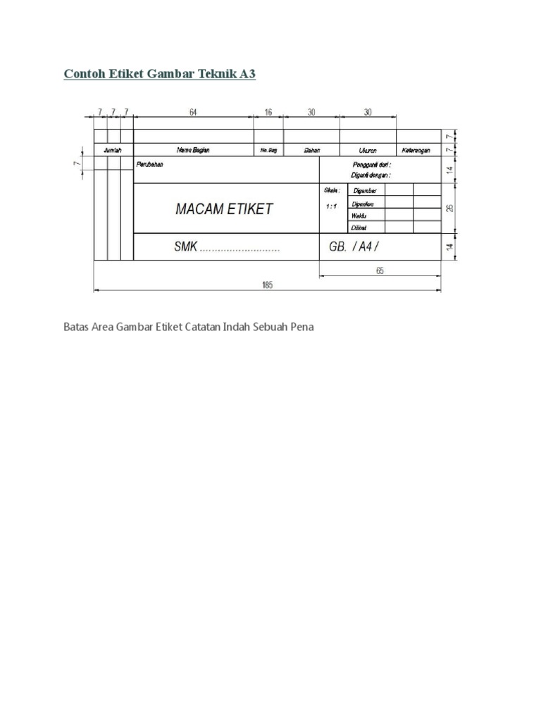Contoh Etiket Gambar Teknik A3 | PDF