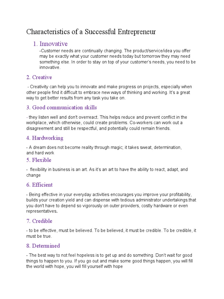 Characteristics of A Successful Entrepreneur | PDF | Self-Improvement