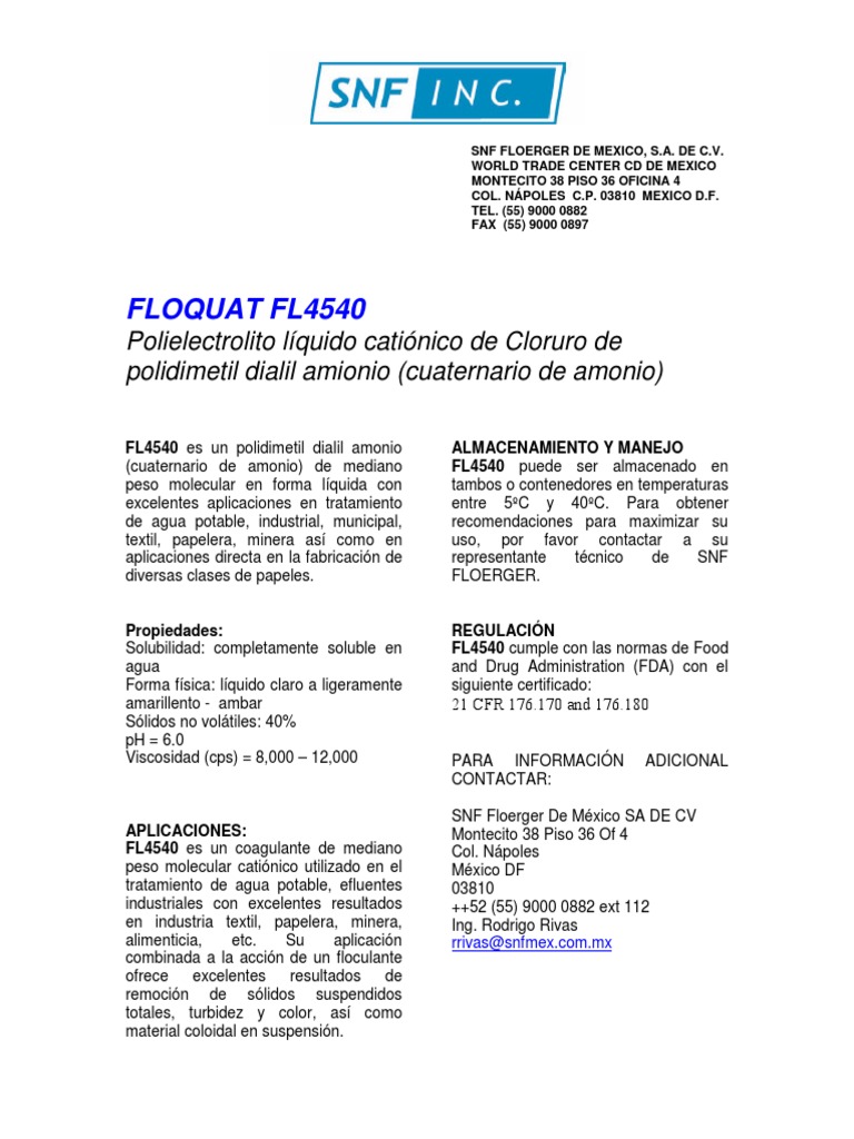 Floquat FL4540: Polielectrolito Catiónico | PDF