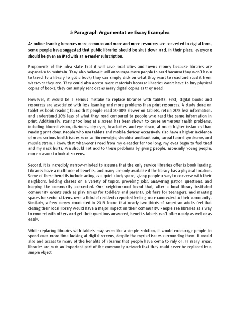 5 Paragraph Argumentative Essay Example | PDF | Libraries | Tablet Computer