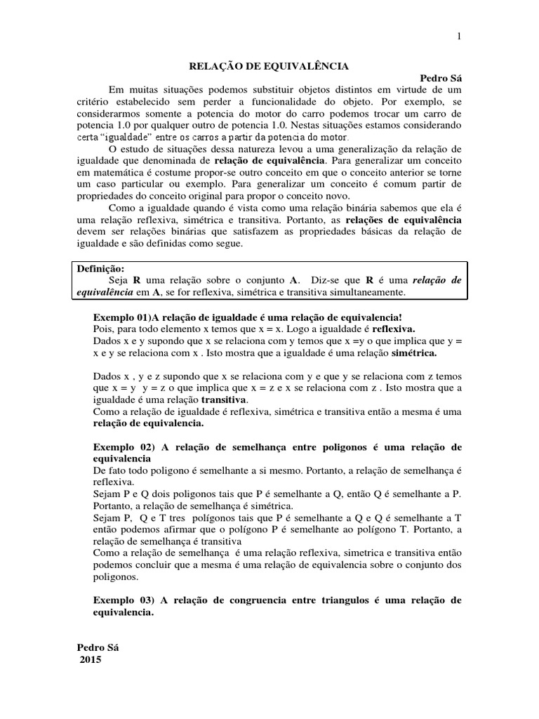 2-Relaçao de Equivalencia 2020 | PDF | Conjunto (Matemática) | Relações  matemáticas, image size:768x1024