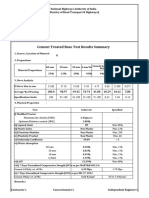 Cement Treated Base Test Results Summary: National Highways Authority of India (Ministry of Road Transport & Highways)