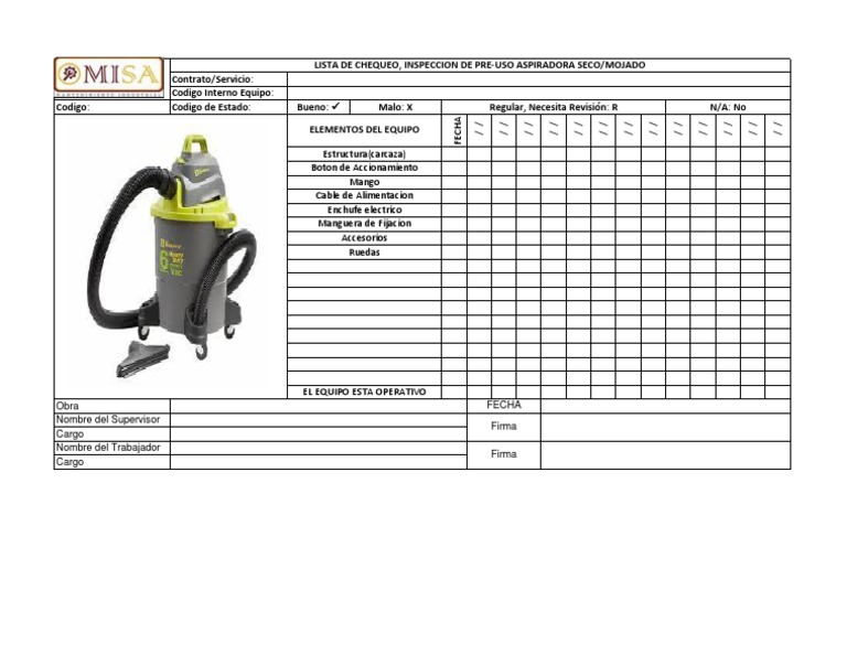 Check List Aspiradora Completa | PDF | Electricidad | Bienes manufacturados