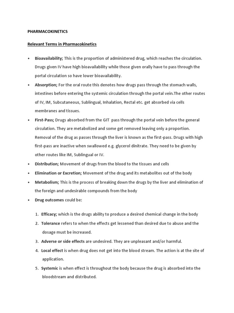 An Overview Of Key Pharmacokinetic Concepts Including Absorption