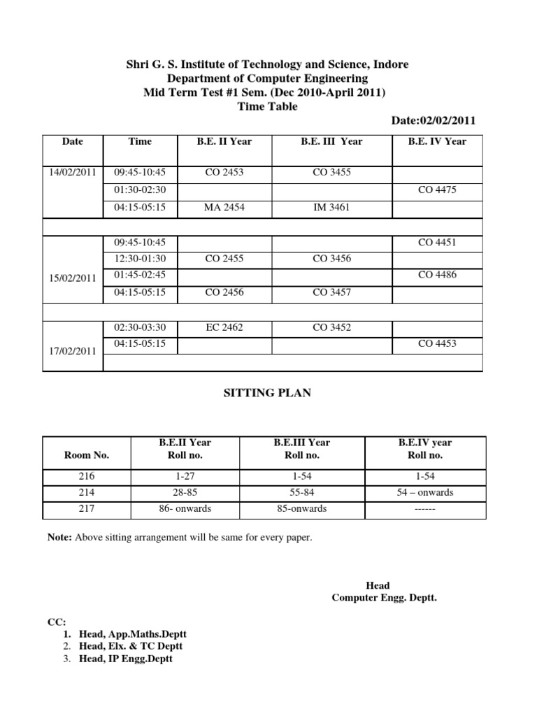 Mid Term Test Schedule for Computer Engg. | PDF | Technology & Engineering