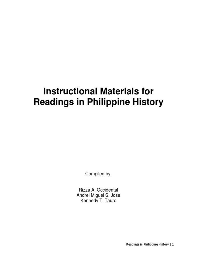 Instructional Materials For Readings in Philippine History Compiled by