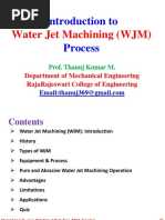 Introduction To Process: Water Jet Machining (WJM)