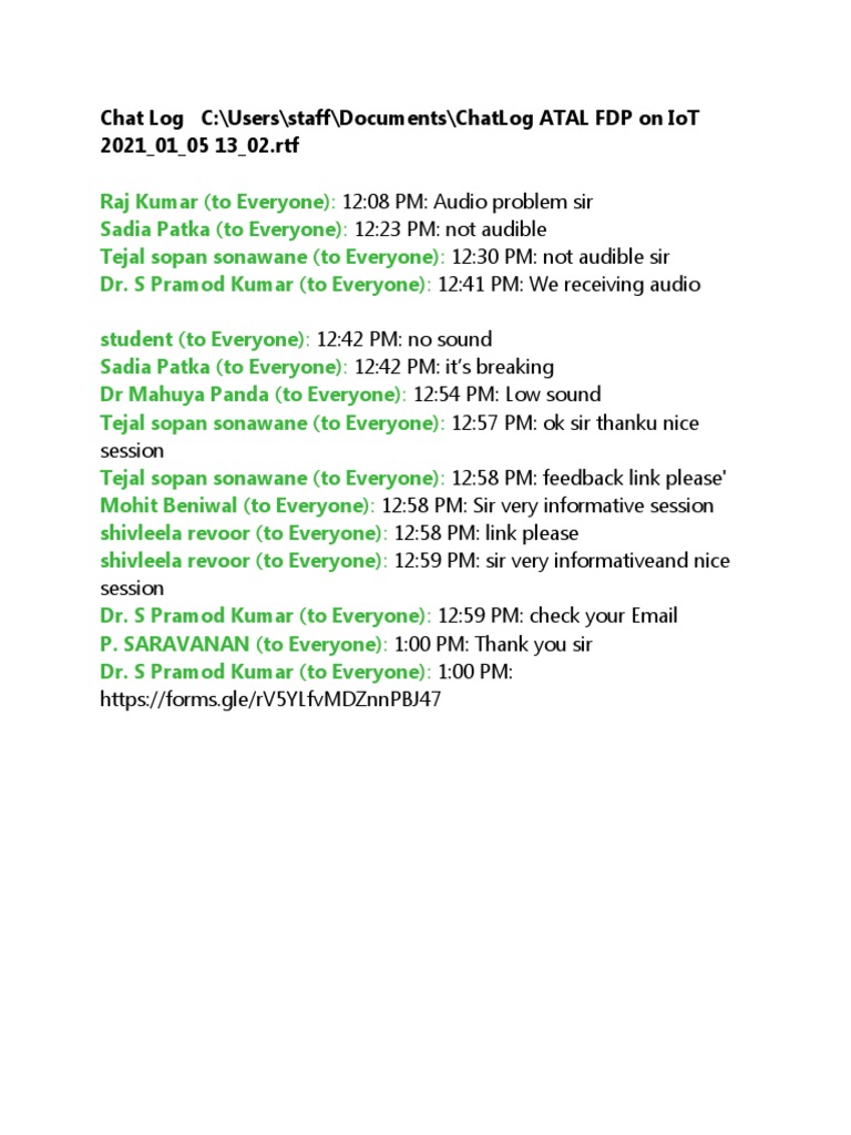 IoT FDP Chat Log Summary | PDF | Technology & Engineering