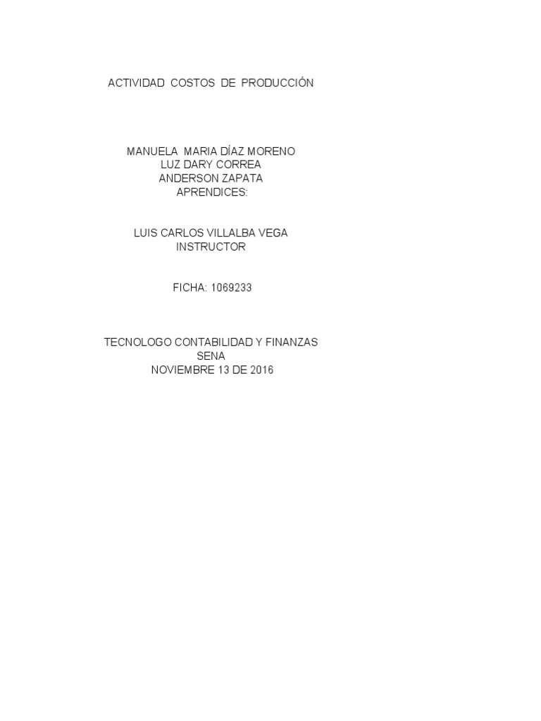 Costos de Producción y Estado Financiero | PDF | Costo | Estado de ...
