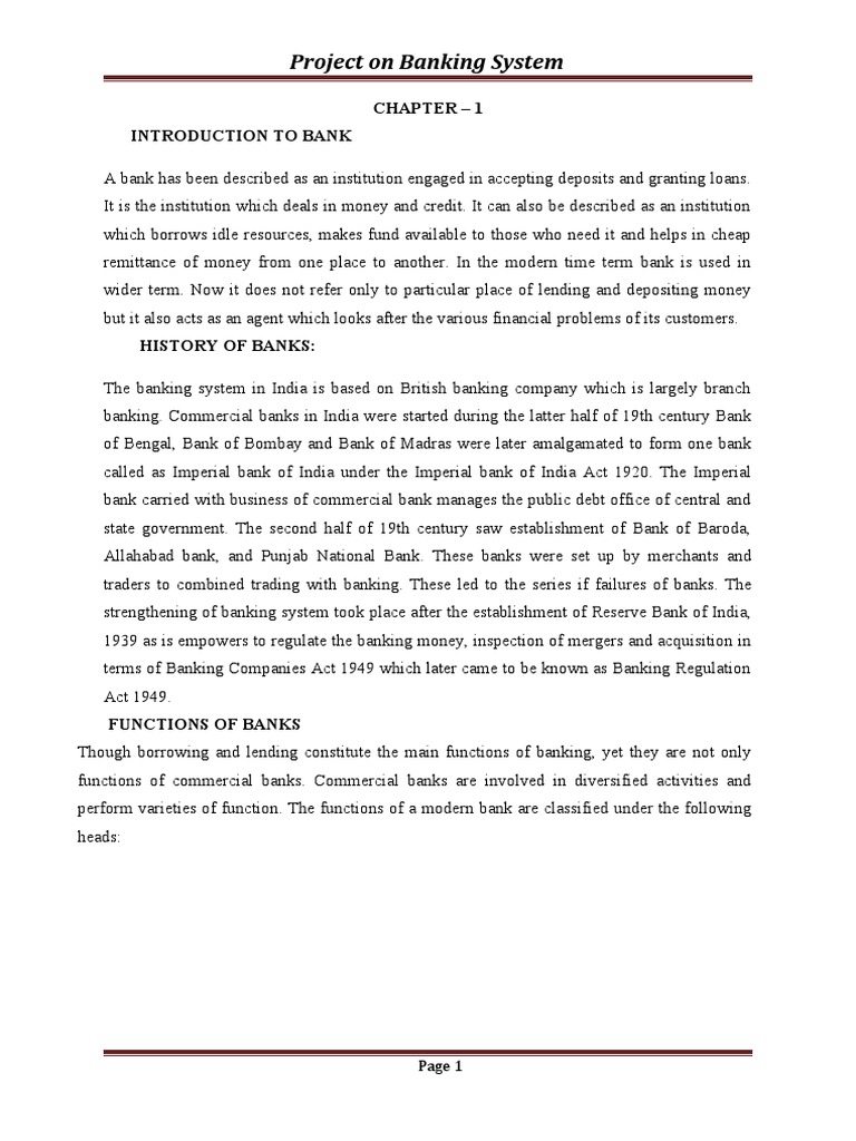Project On Banking System: Chapter - 1 Introduction To Bank | Download ...