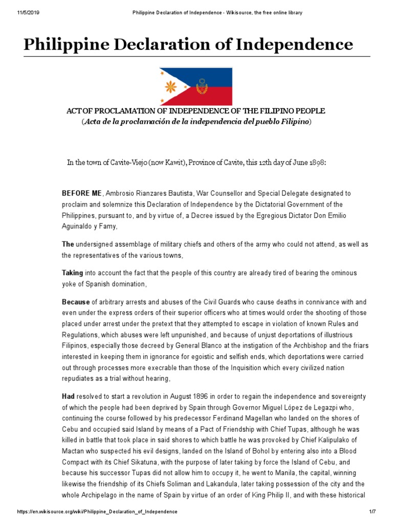 Philippine Declaration of Independence | PDF | Philippines