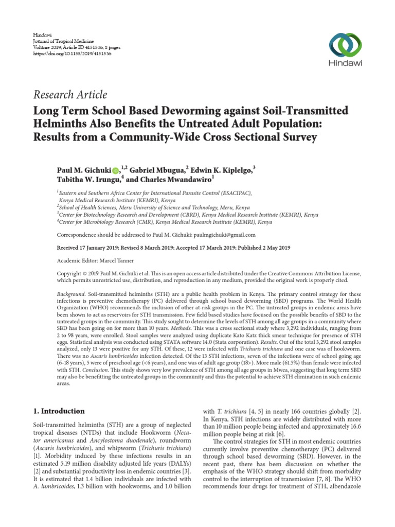 Community Wide Cross Sectional Survey | PDF | Parasitology | Clinical ...
