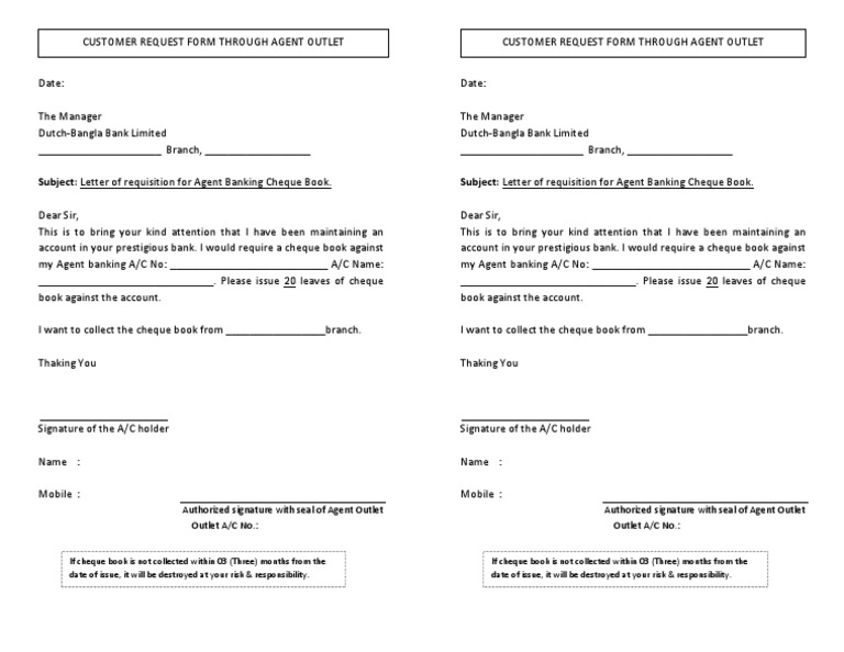 Cheque Book Requisition Form DBBL | PDF | Cheque | Banking