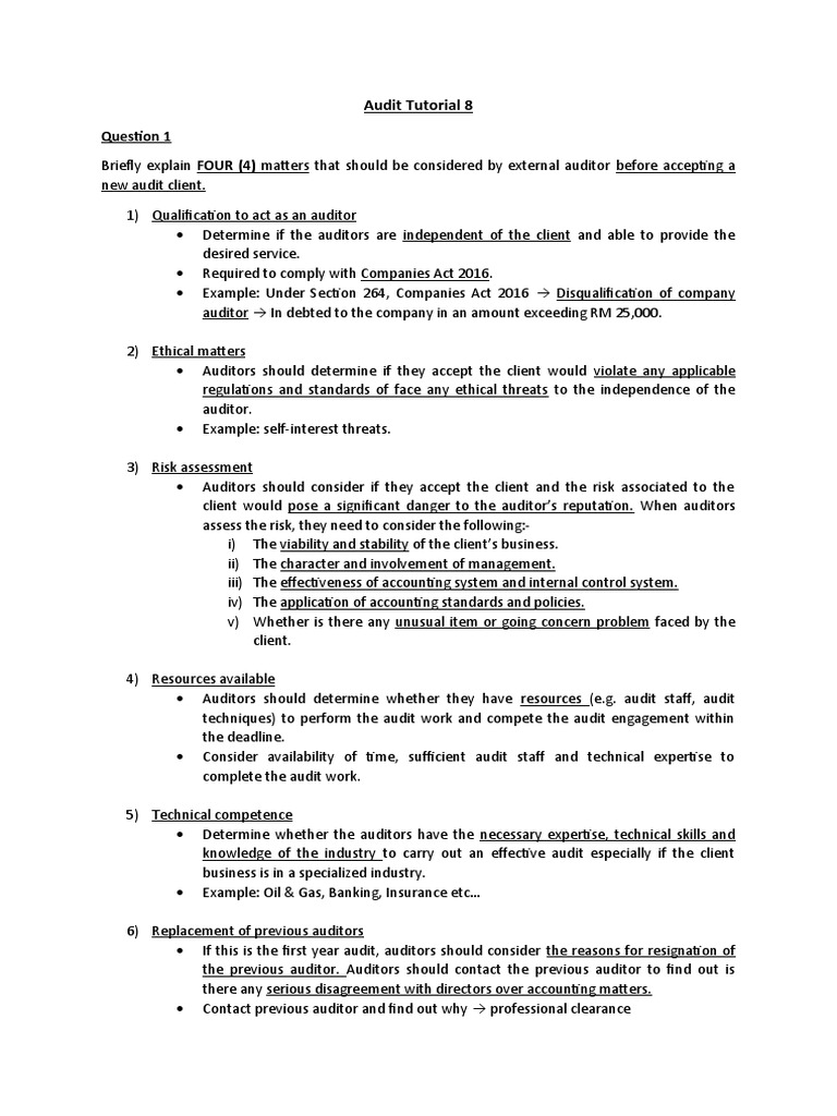 Audit Tutorial 8 Pdf Going Concern Audit