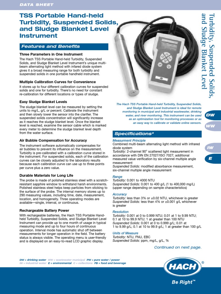 TSS Portable HandHeld Turbidity, Suspended Solids, and Sludge Blanket