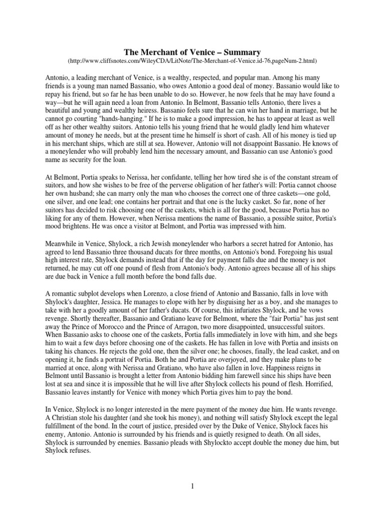 The Merchant of Venice Summary | PDF | The Merchant Of Venice | Shylock