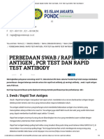 PERBEDAAN SWAB - RAPID TEST ANTIGEN, PCR TEST Dan RAPID TEST ANTIBODY