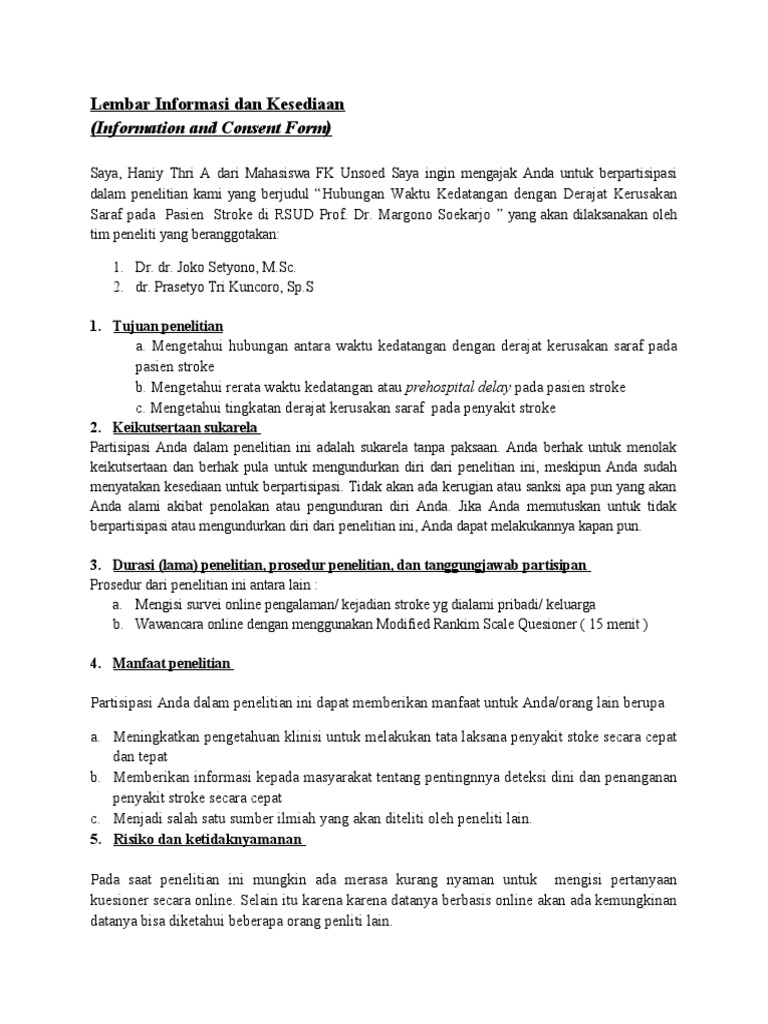 Contoh Informed Consent Penelitian Stroke | PDF | Sains & Matematika
