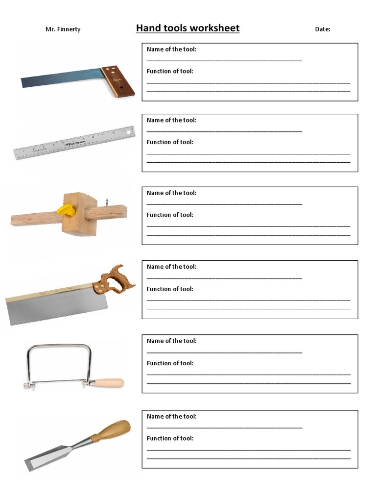 Hand Tools Worksheet PDF