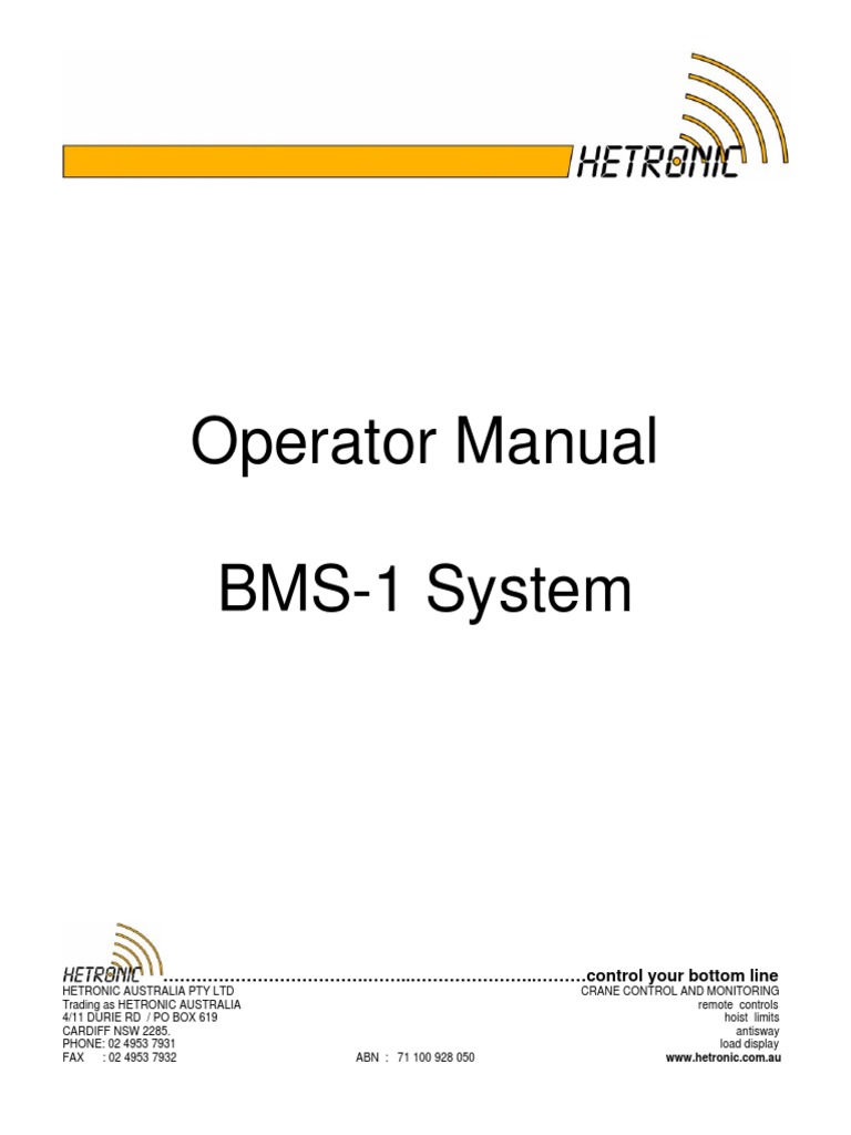Operator Manual BMS-1 System: . .. .. Control Your Bottom Line | PDF ...