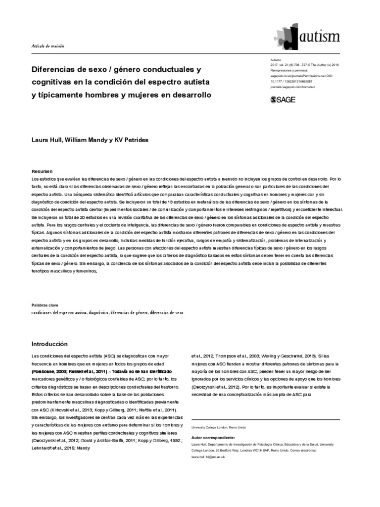 Behavioural and Cognitive Sex Gender Differences in Autism Spectrum ...