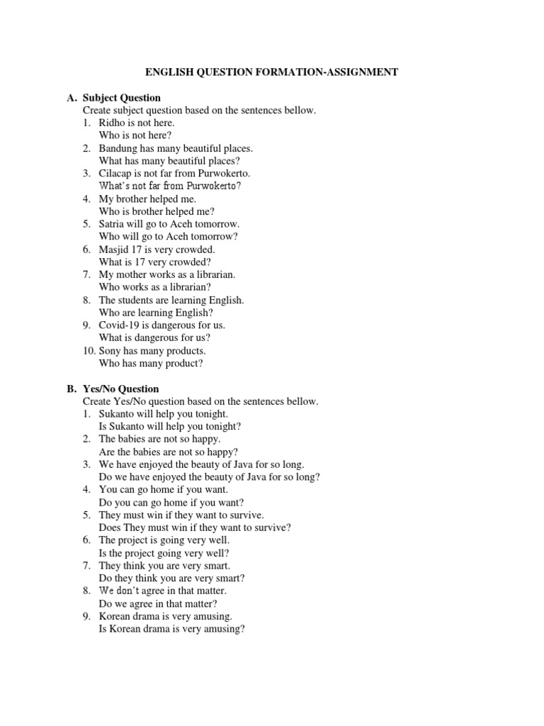 English Question Formation Assignment | PDF | Infection | Virus