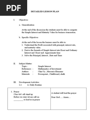 DETAILED LESSON PLAN(Simple Interest)