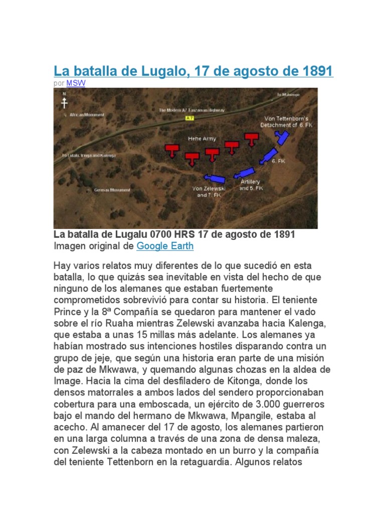 Batalla de Lugalo: 17 de agosto de 1891 | PDF | Batallas | Guerra de la ...